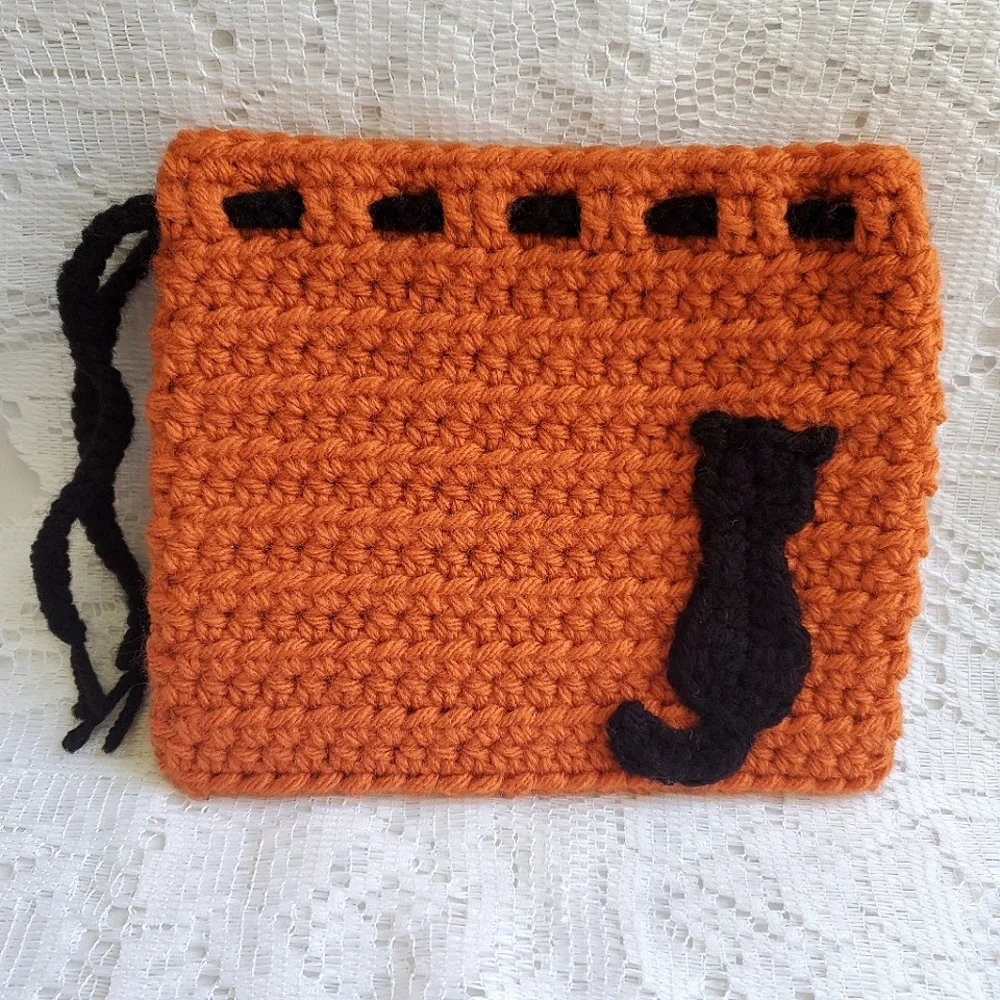 Black Halloween Cat Crocheted‎ Treat Bag